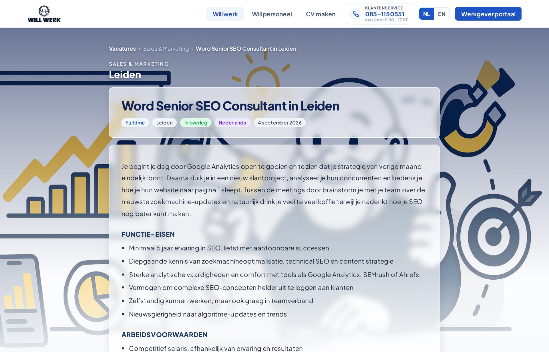 Zo ziet een vacature eruit voor een kandidaat op willwerk.nl, met loonindicatie en de knop om via Will te solliciteren.